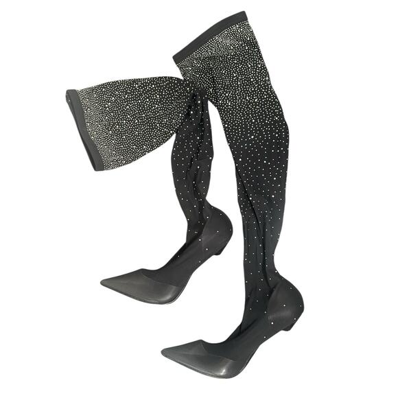Aldo Sparkling Black Thigh-High Stiletto Boots SZ9 - Picture 1 of 2